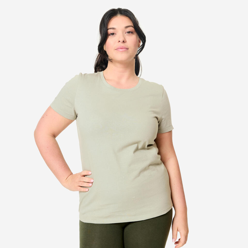 T-Shirt Damen Baumwolle Rundhals - salbeigrün 