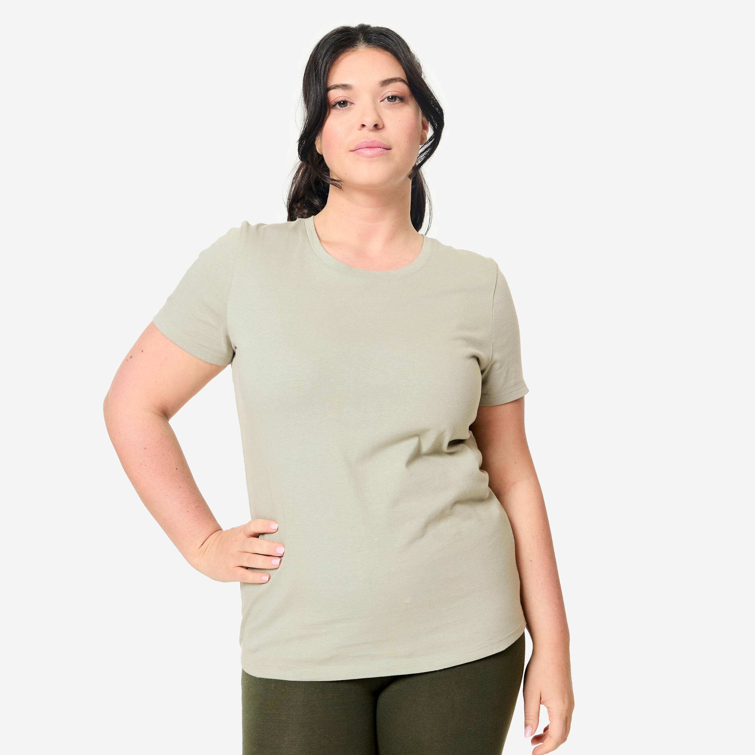 Women's Crew Neck Cotton T-Shirt - Sage Green -  1
