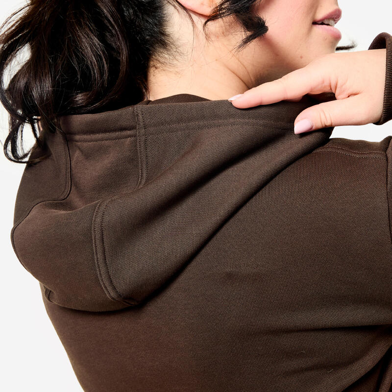 Kadın Pamuklu Kapüşonlu Sweatshirt - Kahverengi