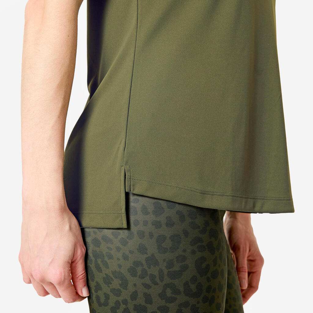 T-shirt fitness manches courtes femme, vert kaki