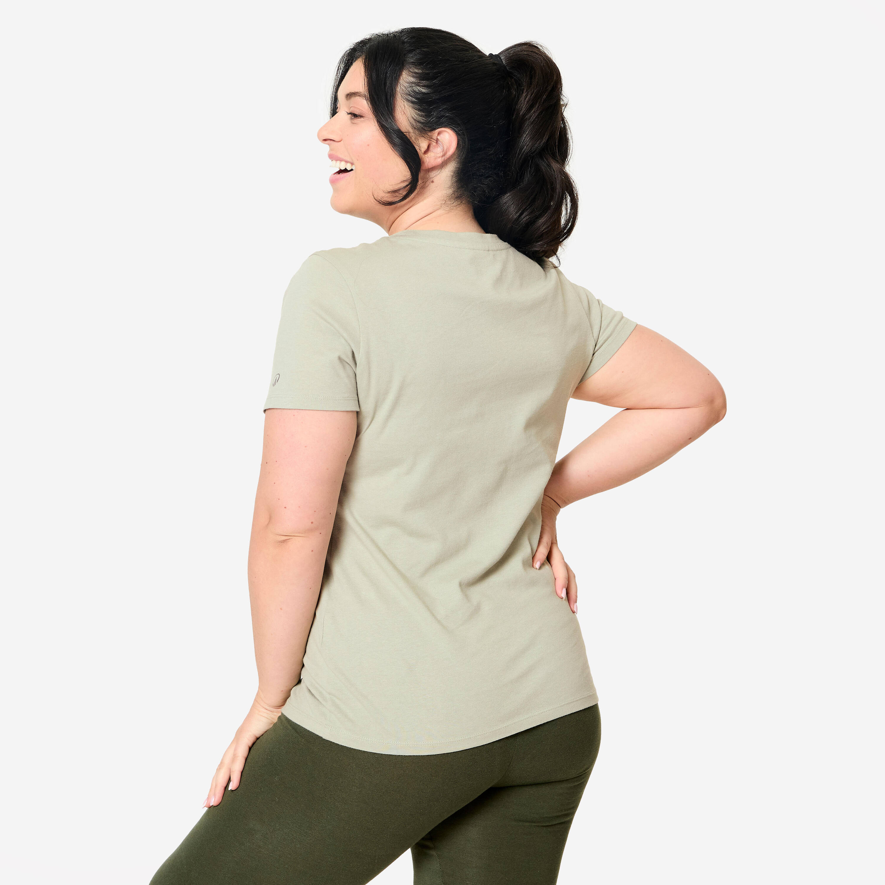 Women's Crew Neck Cotton T-Shirt - Sage Green -  4