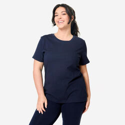 T-Shirt de Fitness em Algodão com Decote Redondo Mulher Azul-Escuro