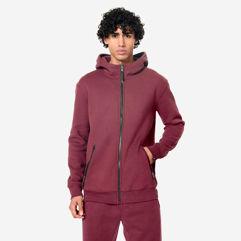 Sweat zippé avec capuche fitness homme, bleu noir