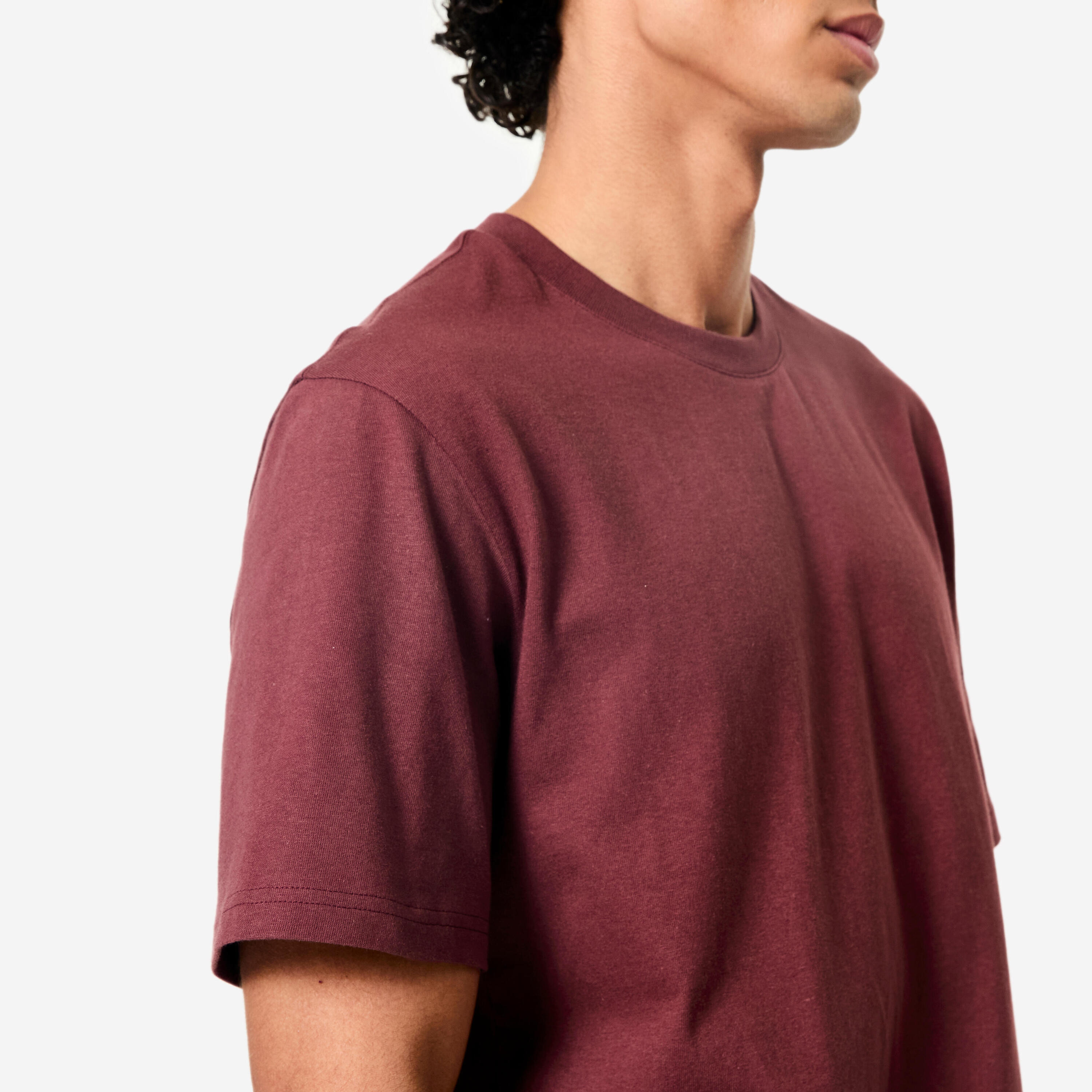 Fitness-T-Shirt mit Rundhals für Herren, kurzarm, bordeauxviolett 5/8