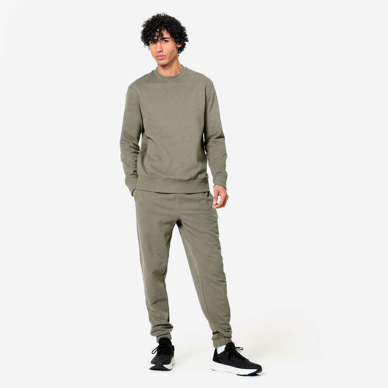 Pantalon de trening 500 Regular Fitness Essentials verde, kaki Bărbați
