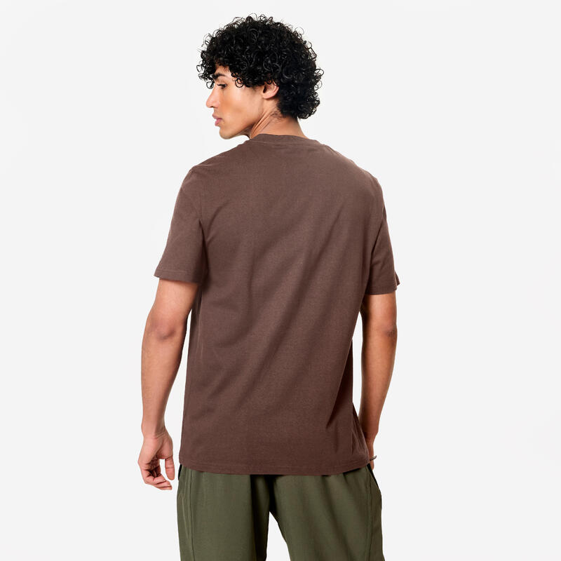 Tricou fitness guler rotund, mâneci scurte, Maro Bărbați