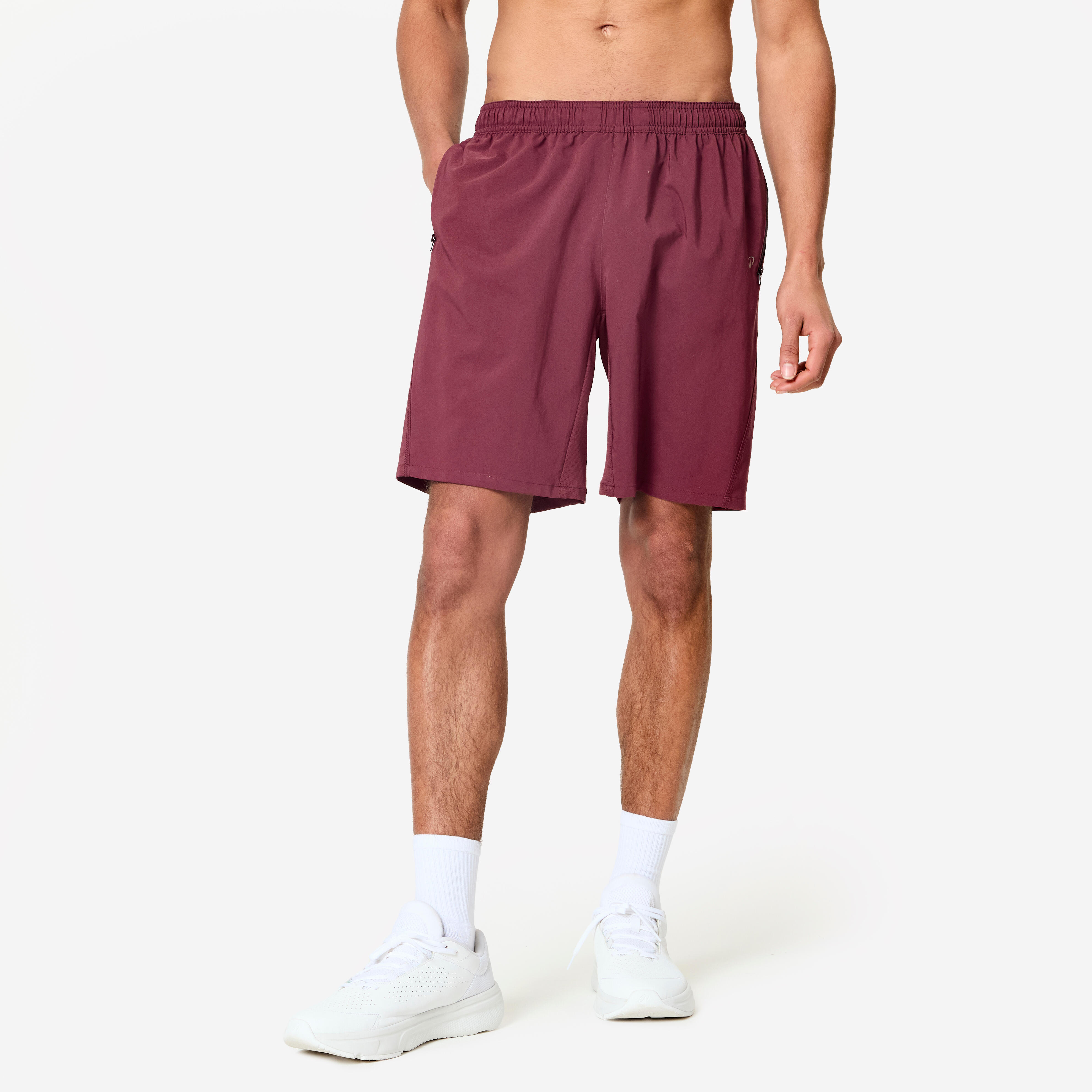 Men's Breathable Zipped Pockets Fitness Shorts - Purple/Burgundy-image-2