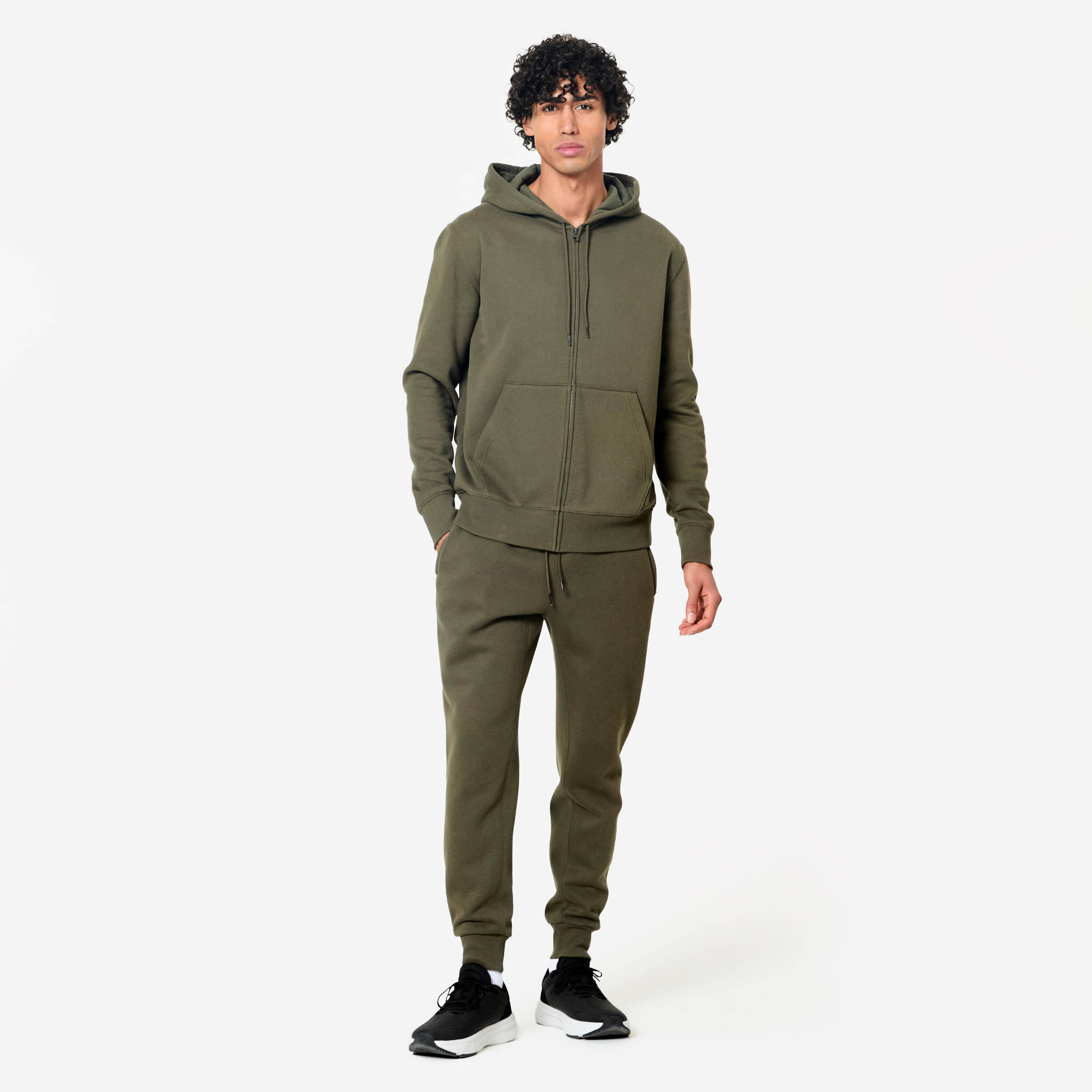 Men's Fleece Zip-Up Fitness Hoodie - Khaki Green -  3
