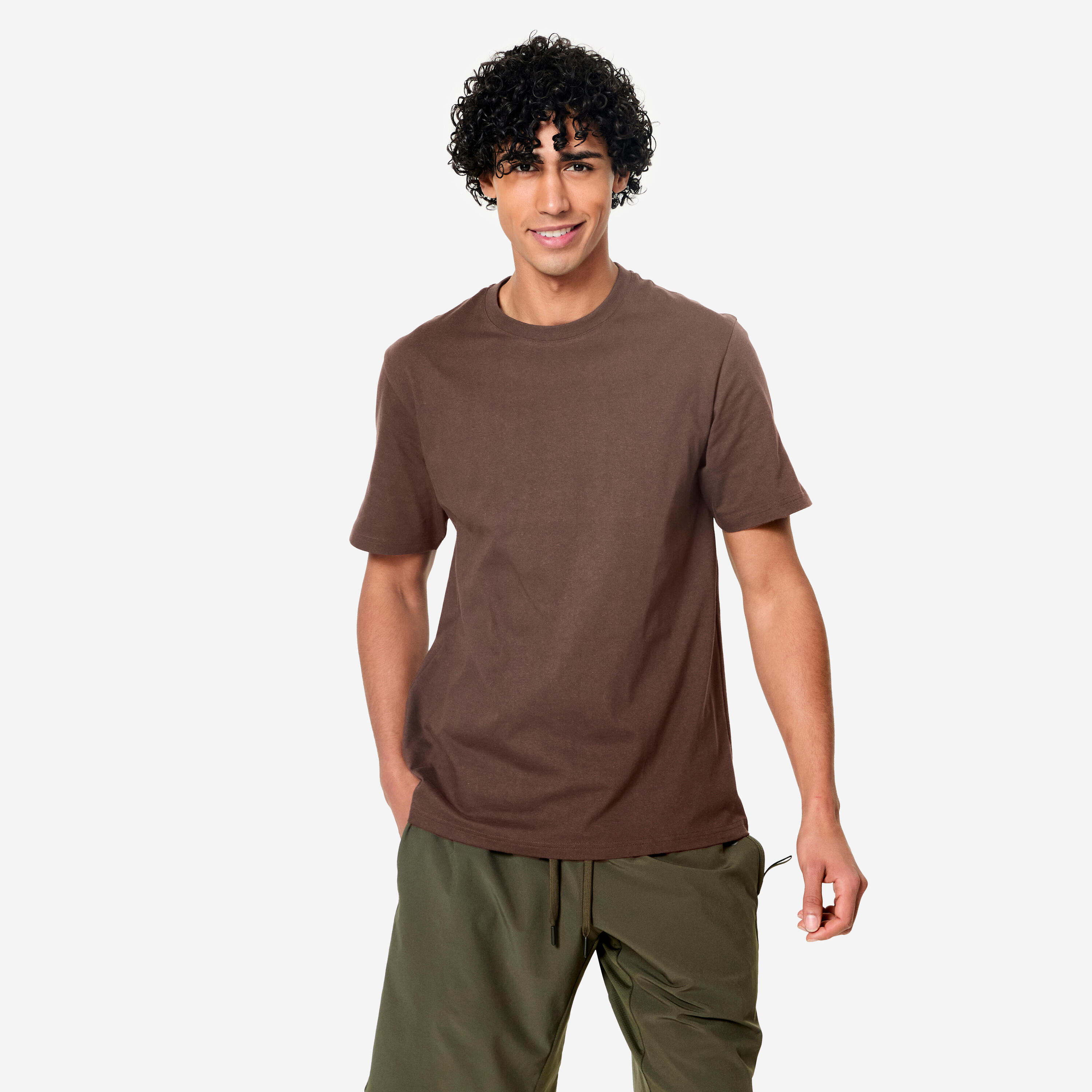 DOMYOS Men's Short-Sleeved Crew-Neck Fitness T-Shirt - Brown