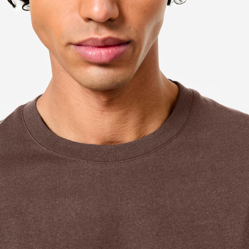 Tricou fitness guler rotund, mâneci scurte, Maro Bărbați