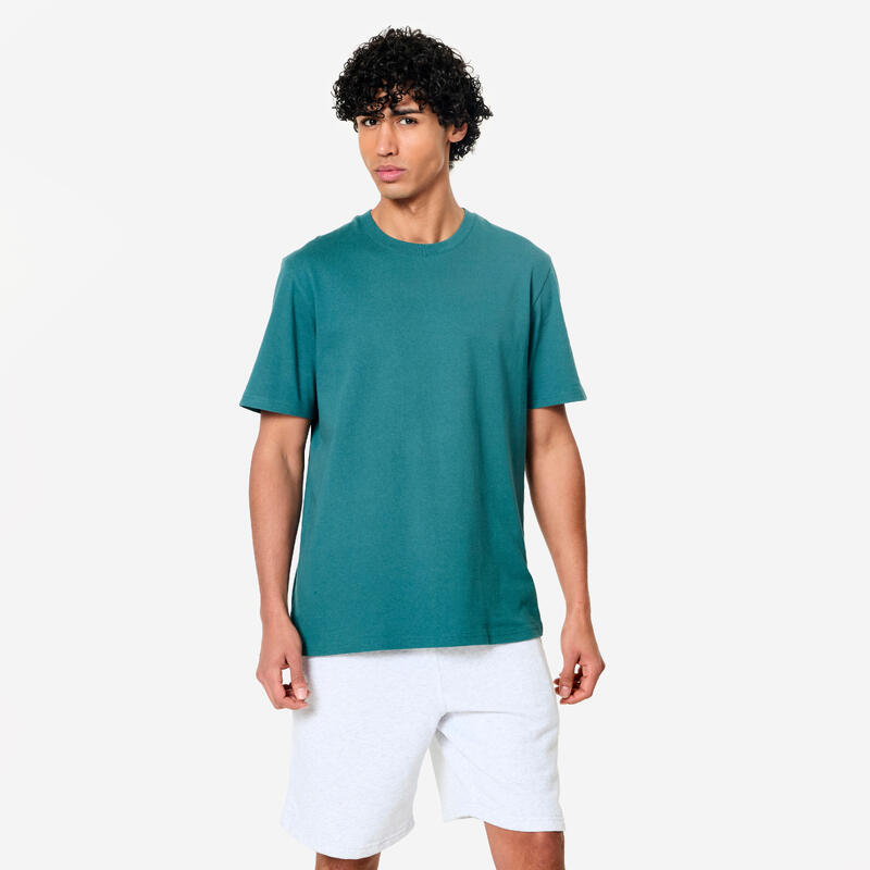 T-shirt fitness homme col rond manches courtes, blanc