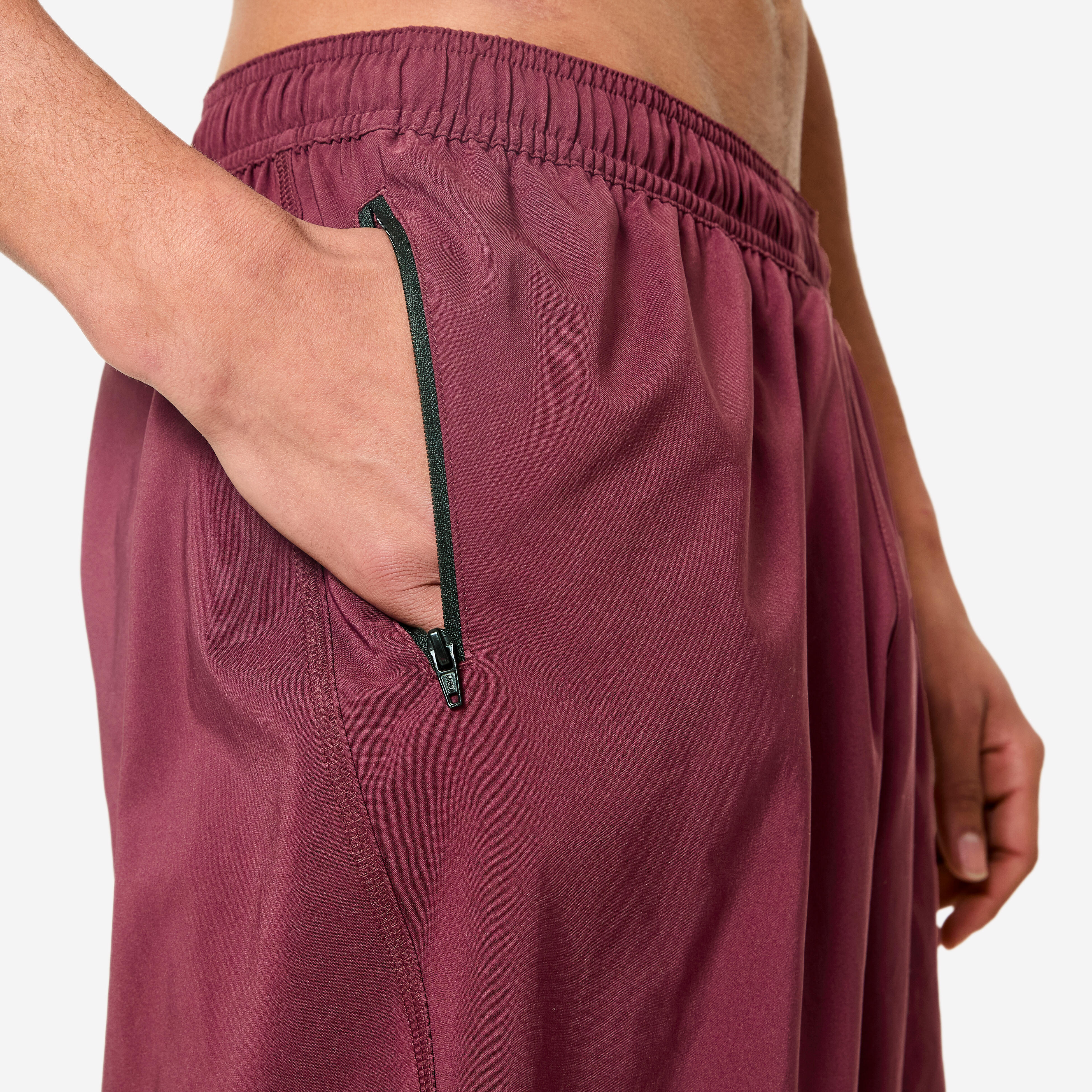 Men Gym Shorts Stretchable, Quick Dry with Zip Pockets  - Burgundy Purple
