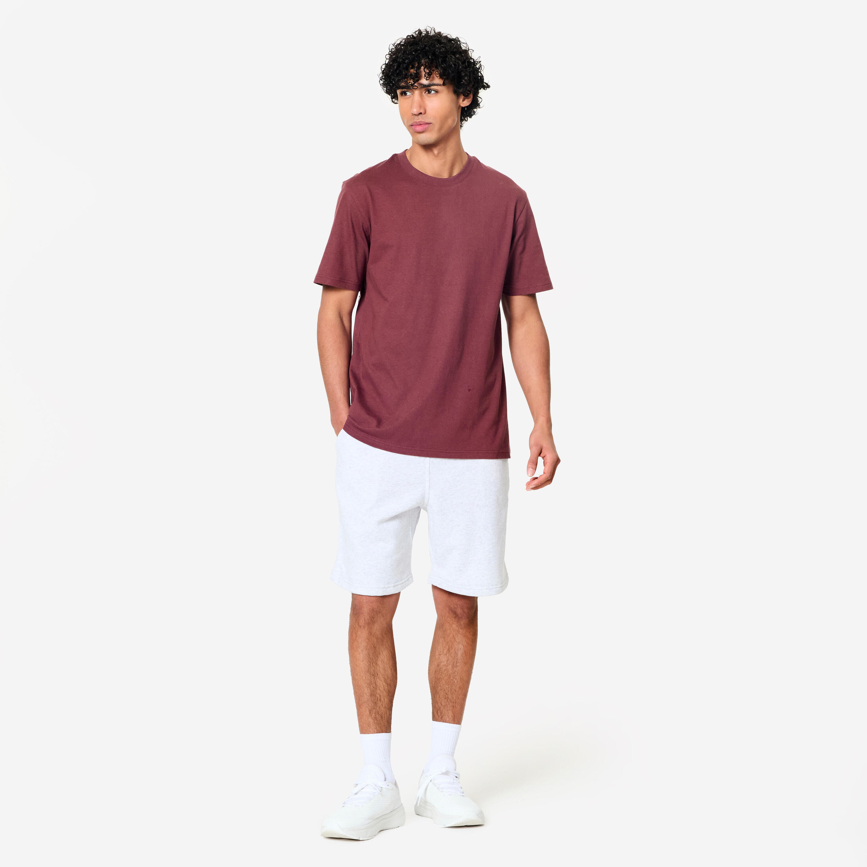 Fitness-T-Shirt mit Rundhals für Herren, kurzarm, bordeauxviolett 2/8
