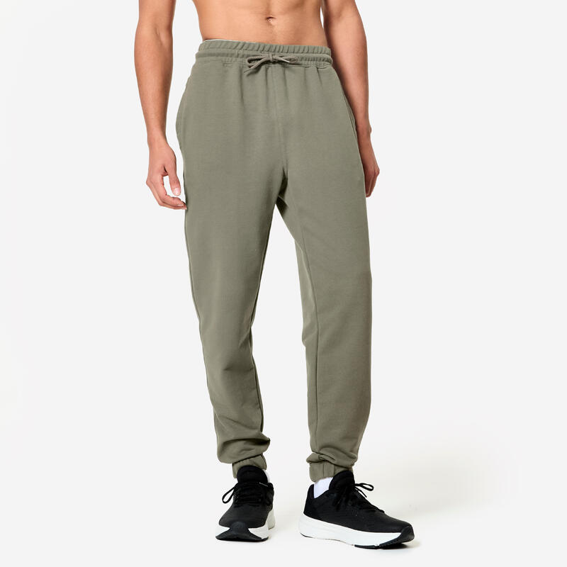 Pantalon de trening 500 Regular Fitness Essentials verde, kaki Bărbați