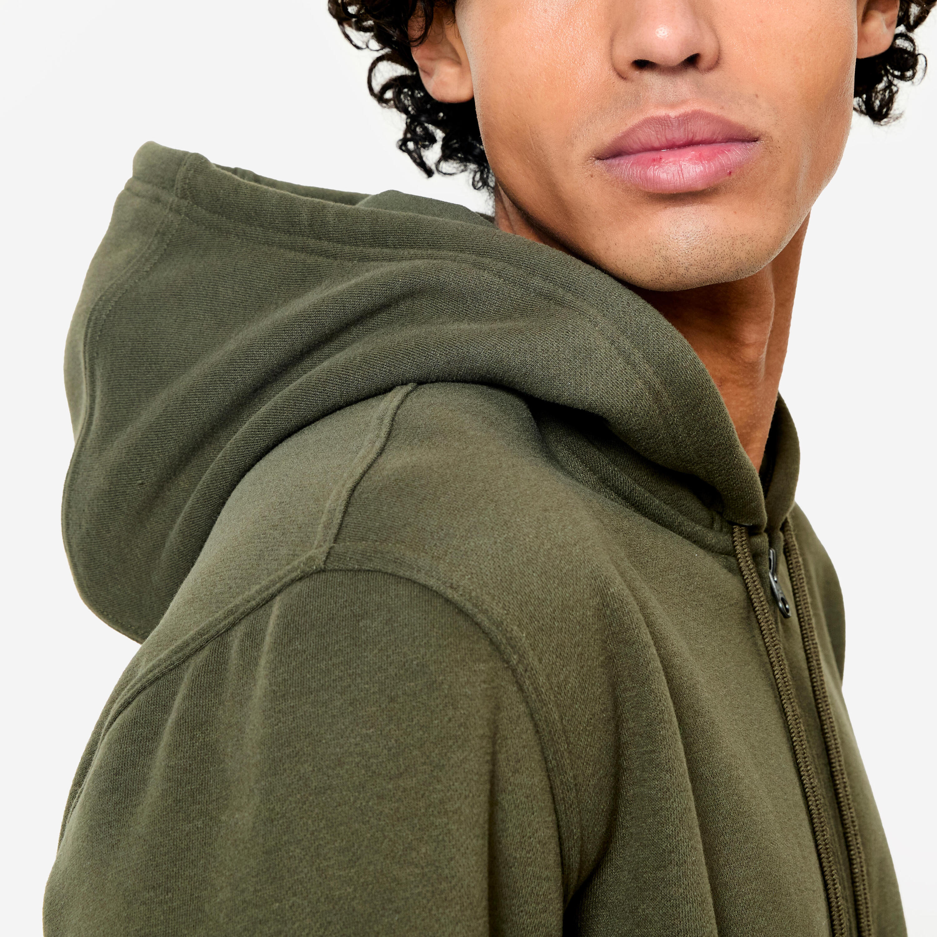 Felpa uomo palestra con cappuccio e zip pesante verde militare