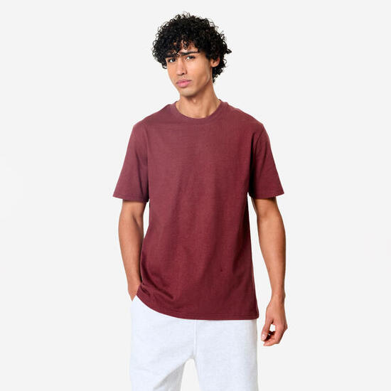 T-shirt fitness homme col rond manches courtes, violet bordeaux