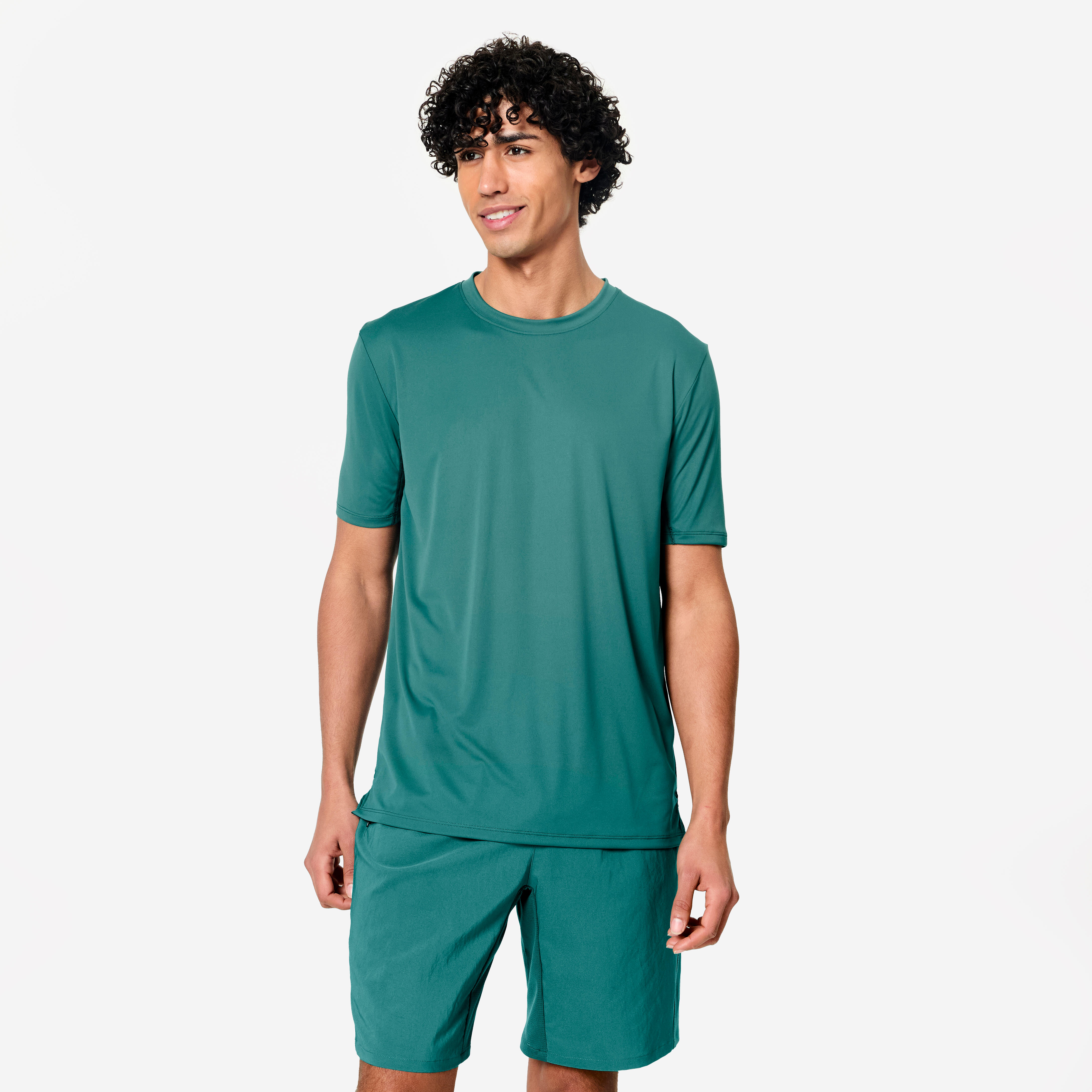 DOMYOS Pánske fitness tričko s krátkym rukávom modrozelené 3XL