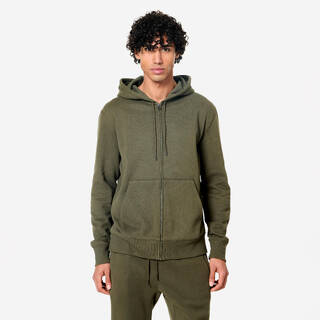 Men's Fleece Zip-Up Fitness Hoodie - Khaki Green