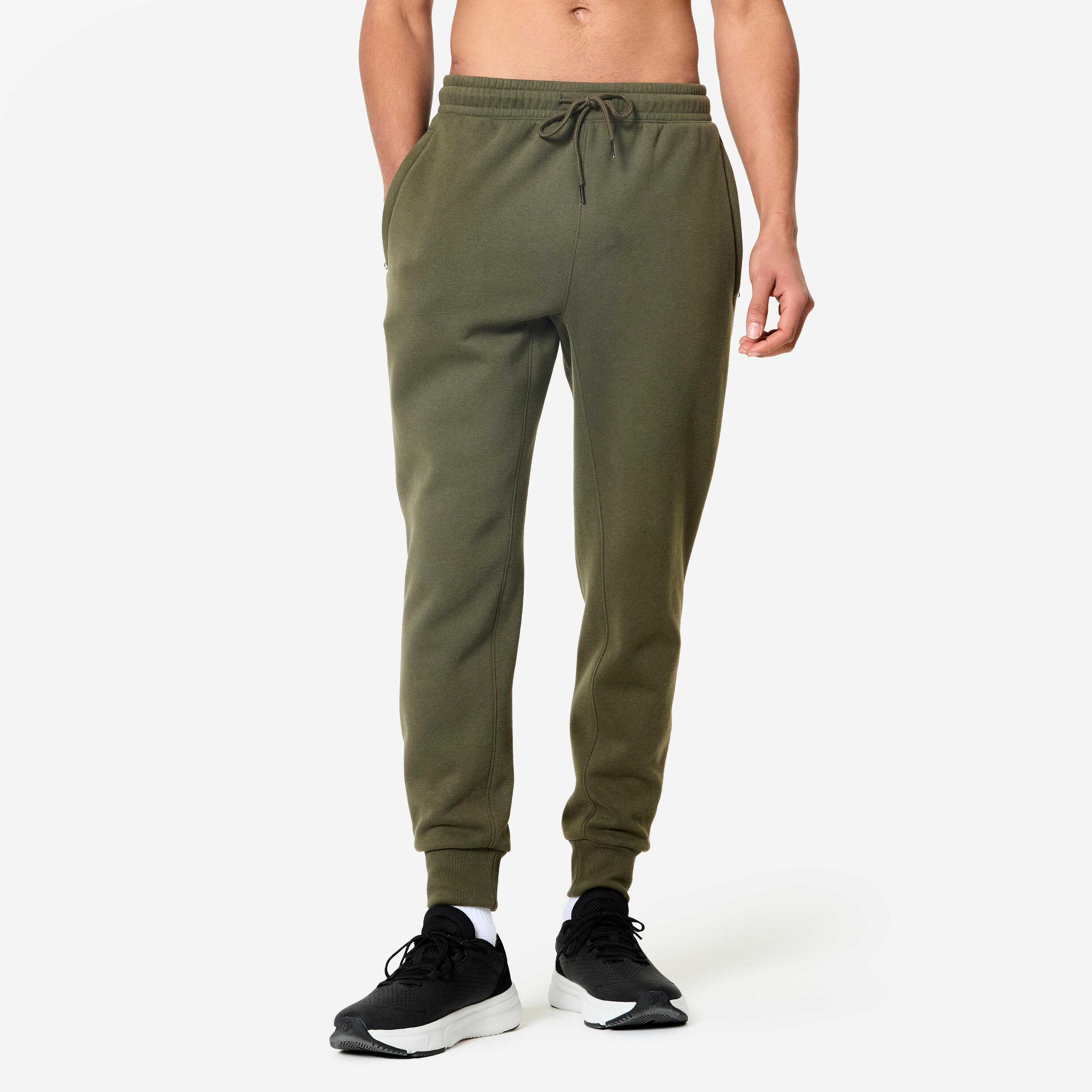 DOMYOS Men's Slim-Fit Fitness Bottoms - Khaki Green