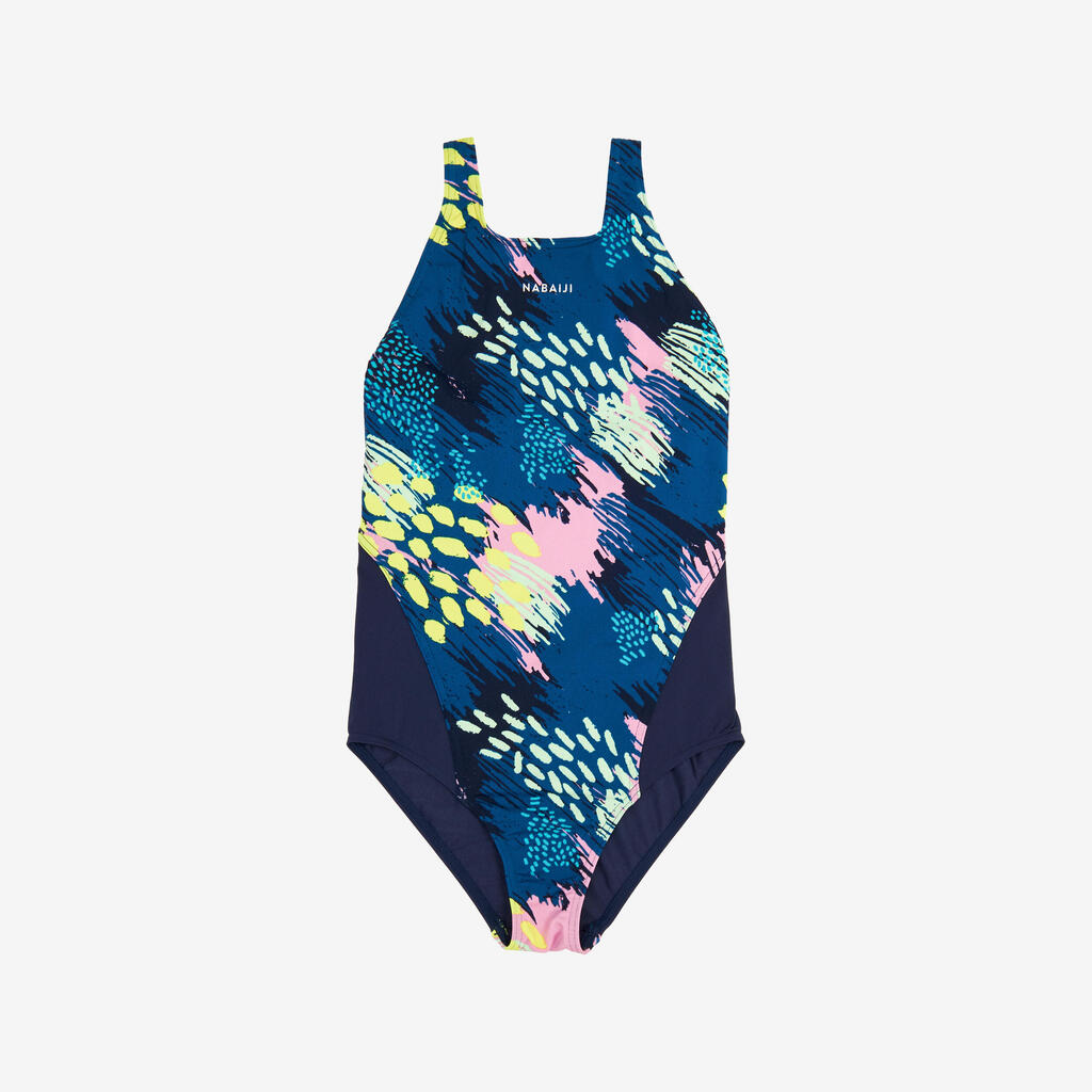 Girls’ swimming 1-piece swimsuit - 500 Kamiye puno dark blue