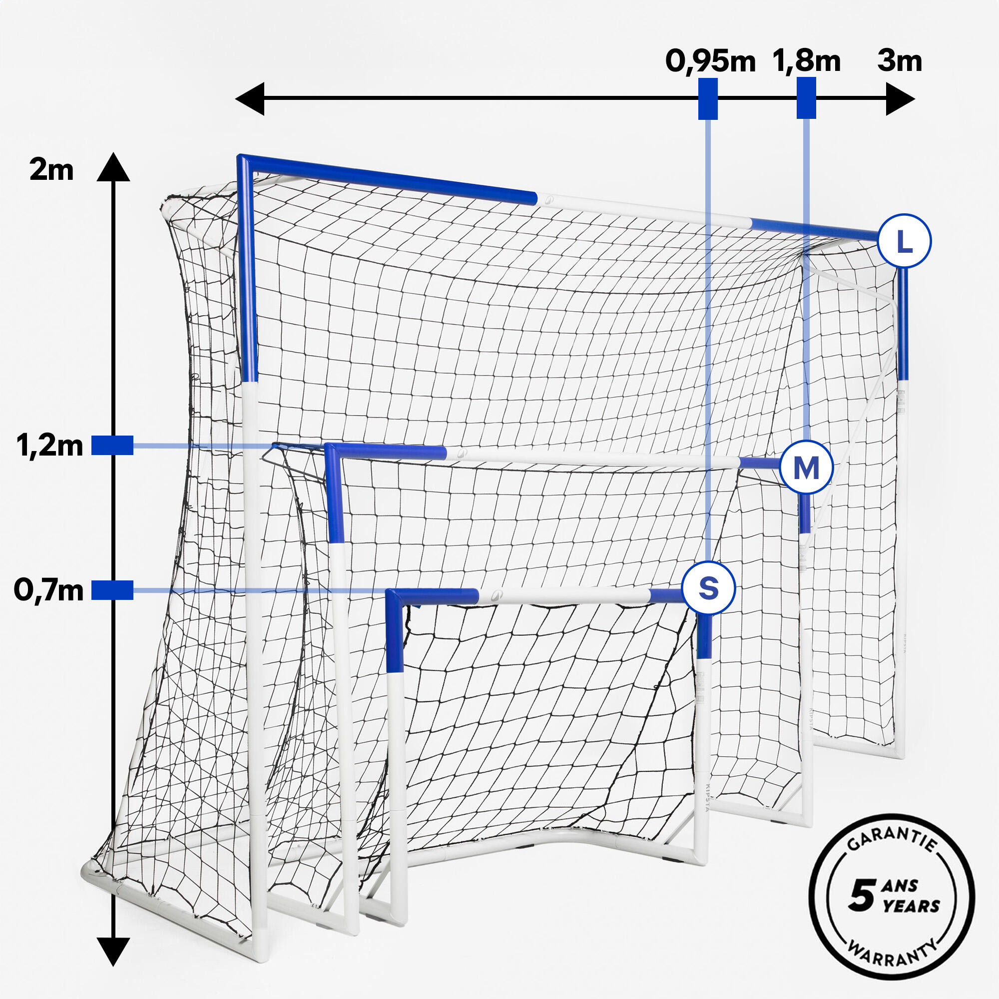 Voetbaldoeltje Classic Goal maat M (180x120cm) grijs/blauw 6/15