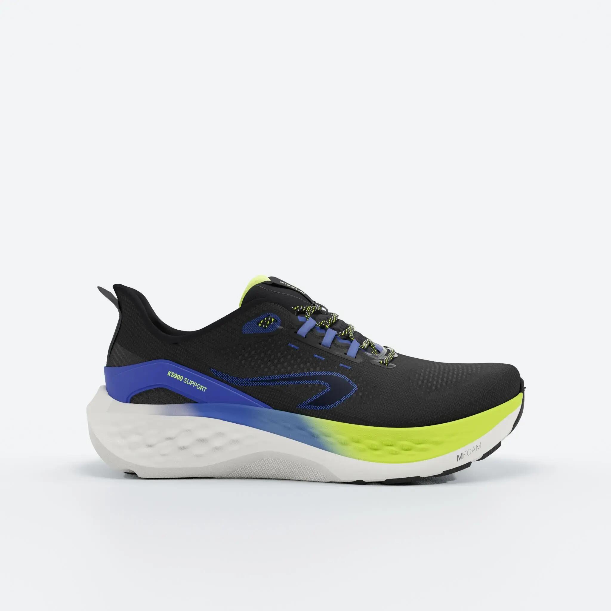 Men's road running shoes - Kiprun KS900 Support - Black/ Blue/ Yellow -  1