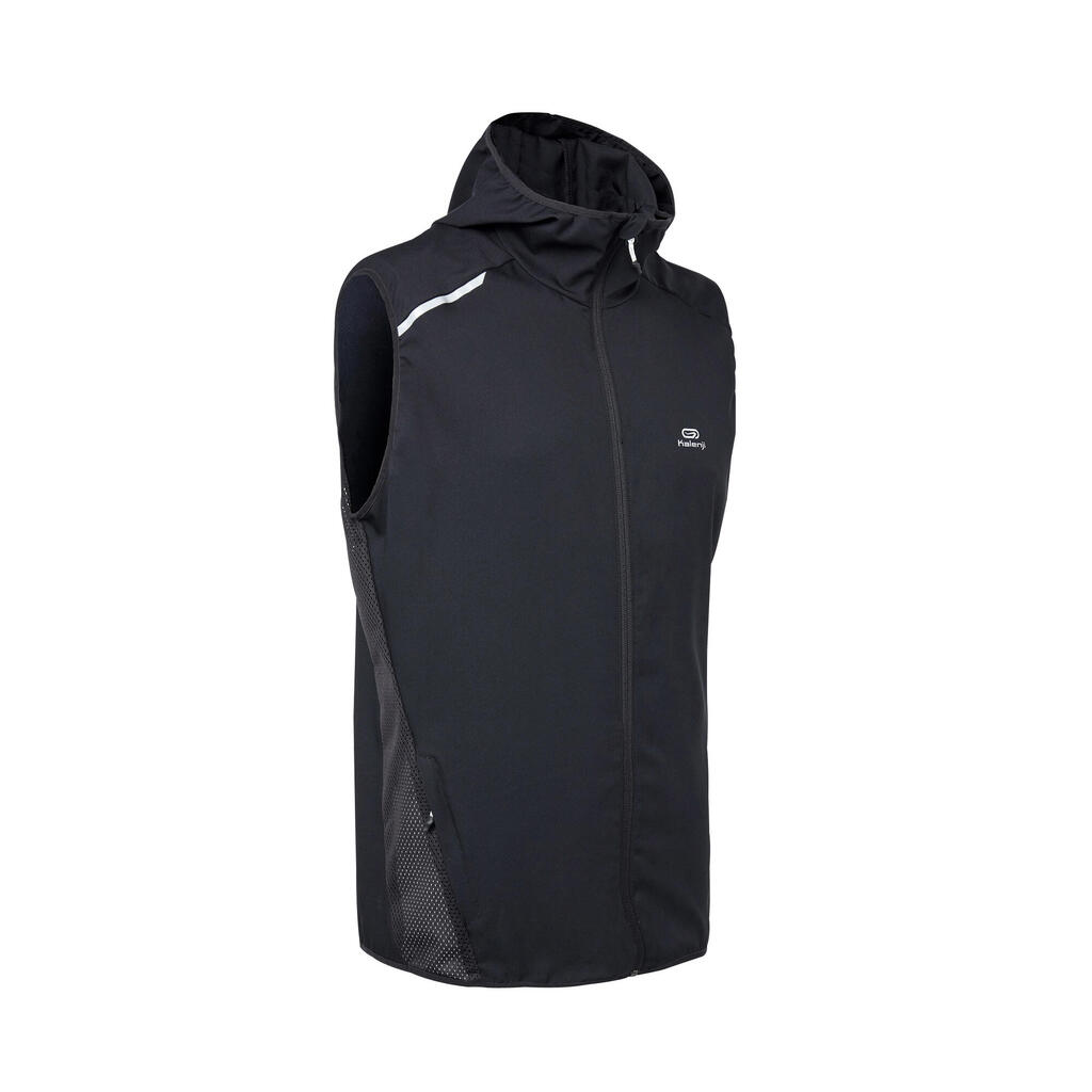 Veste coupe vent sans manche de running Homme - KIPRUN Run 100 Noire