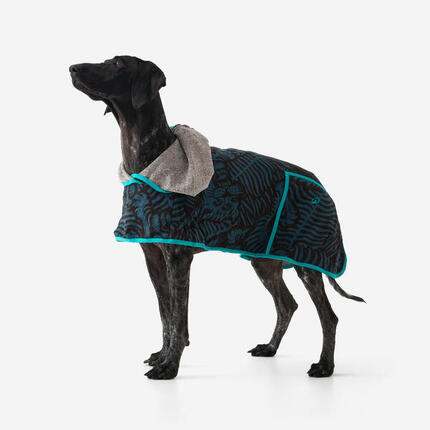 PEIGNOIR POUR CHIEN - NOIR ET MOTIFS BLEUS