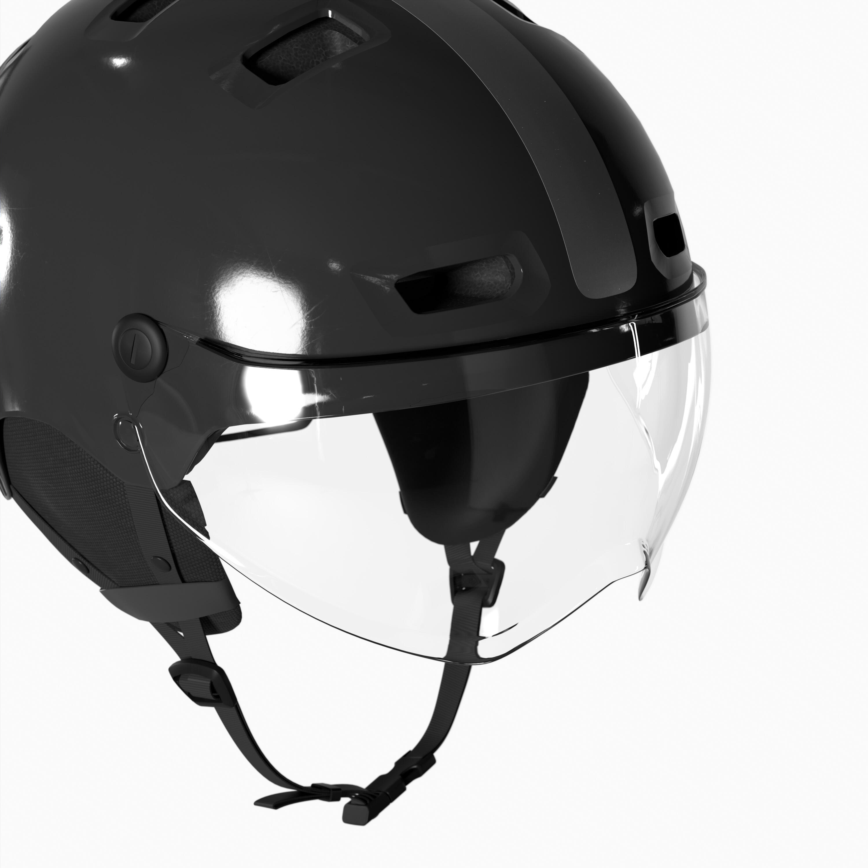 Casque vélo ville avec visière cbh 580 noir brillant BTWIN