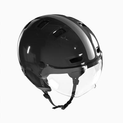 Casco bici città adulto 580 con visiera nero lucido