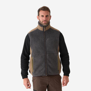 Chaleco Caza Solognac 500 Hombre Calido Borreguito Polar Gris