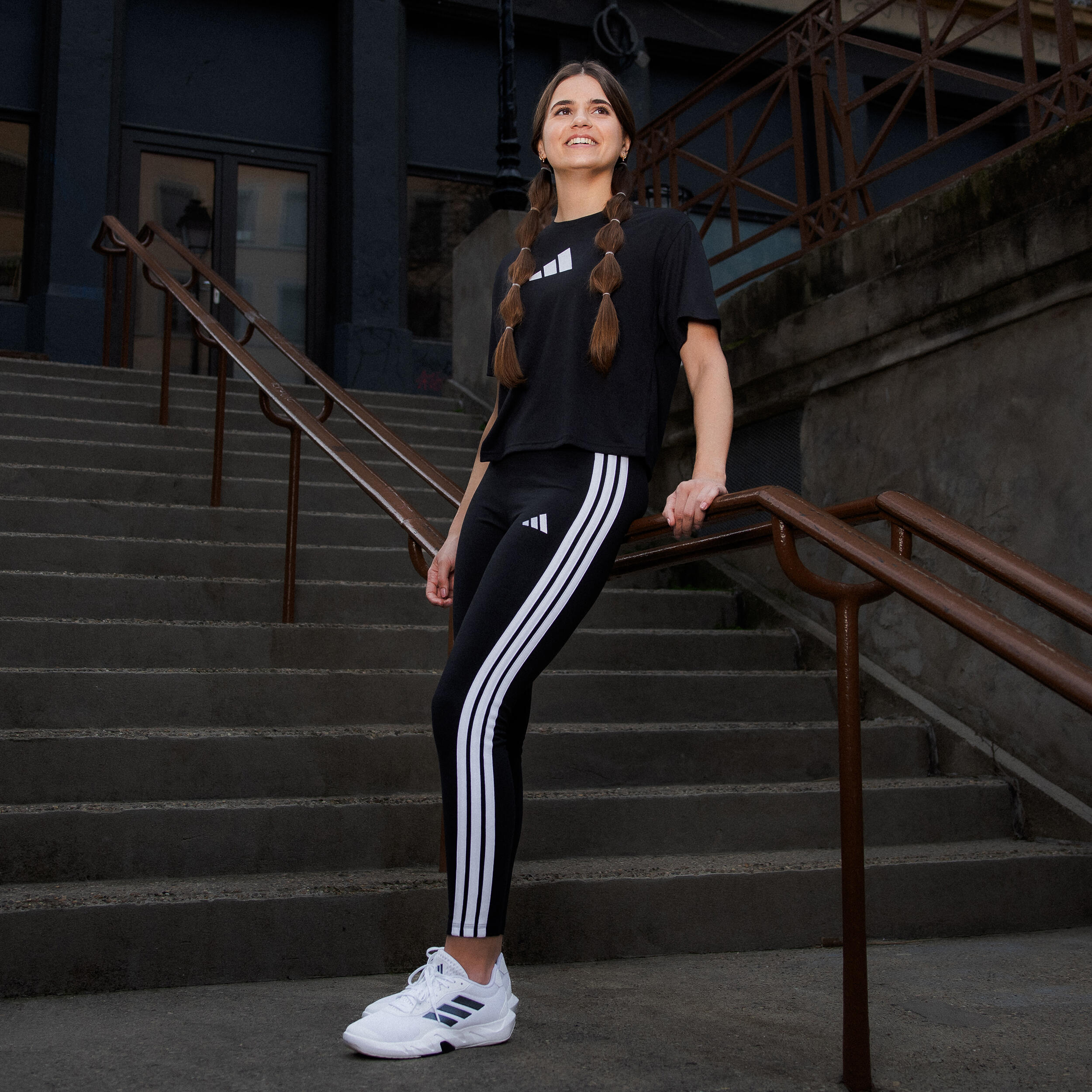 Leggings ADIDAS donna palestra modellanti cotone vita alta neri 8/9