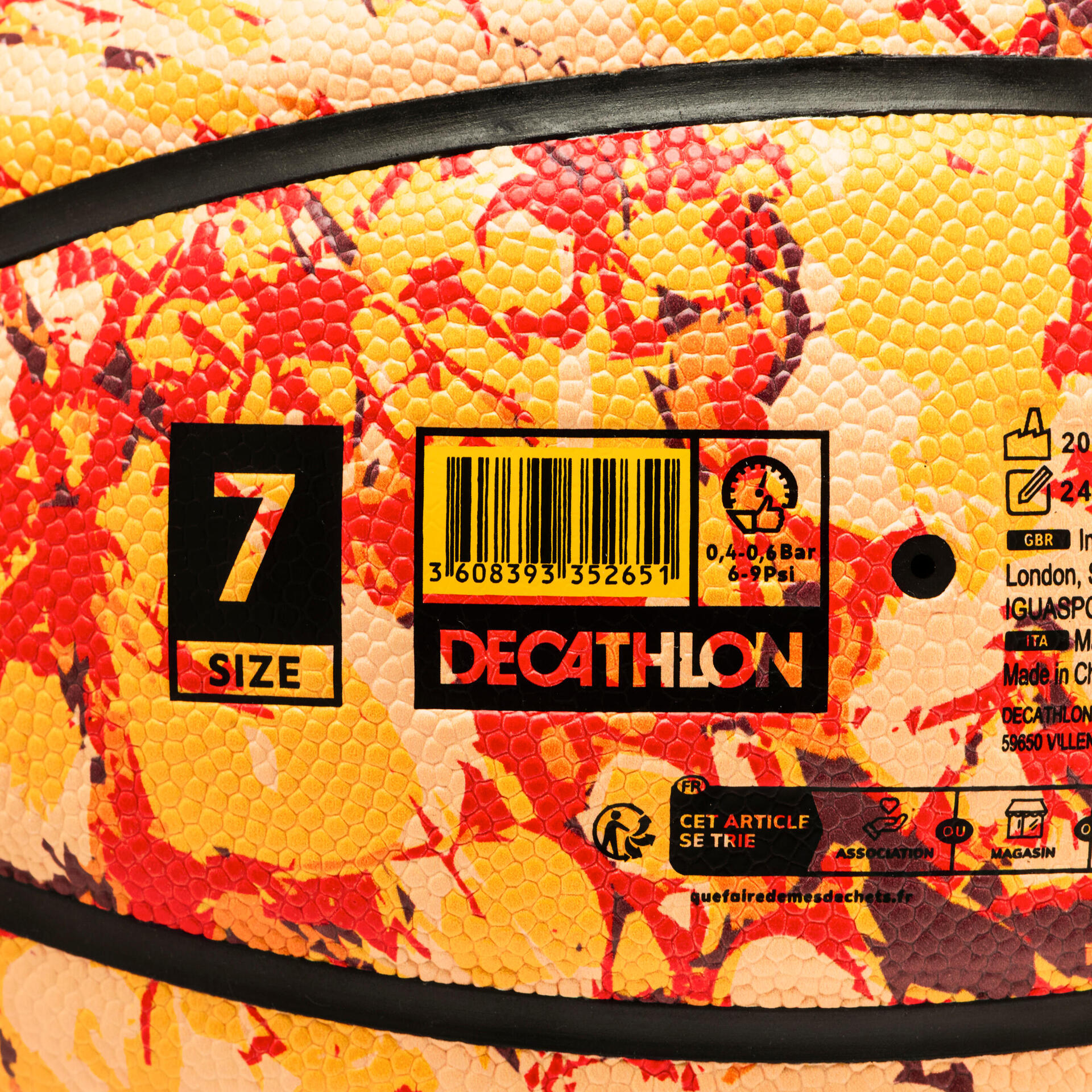 Size 7 Basketball BT500 Touch - Red/Orange