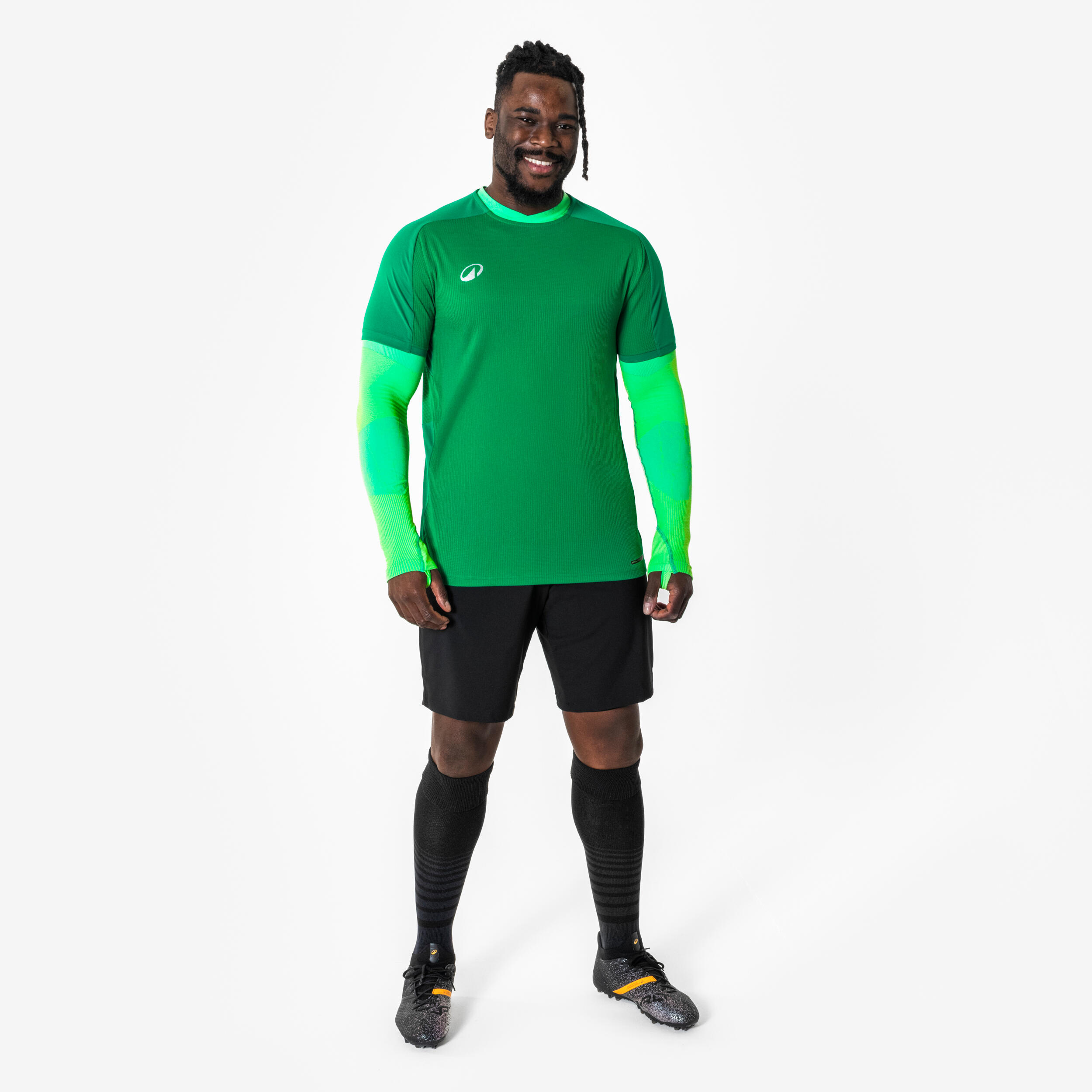 Sous-maillot de foot thermique seamless manches longues mixte, Keepdry vert fluo 3/8