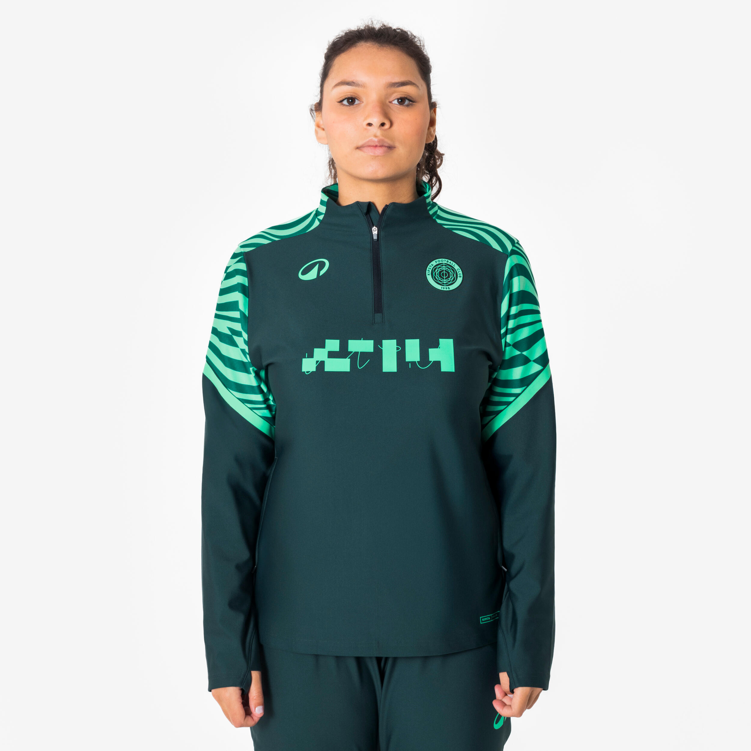 KIPSTA Dámska futbalová mikina Viralto 1/2 zips zelená 2XS