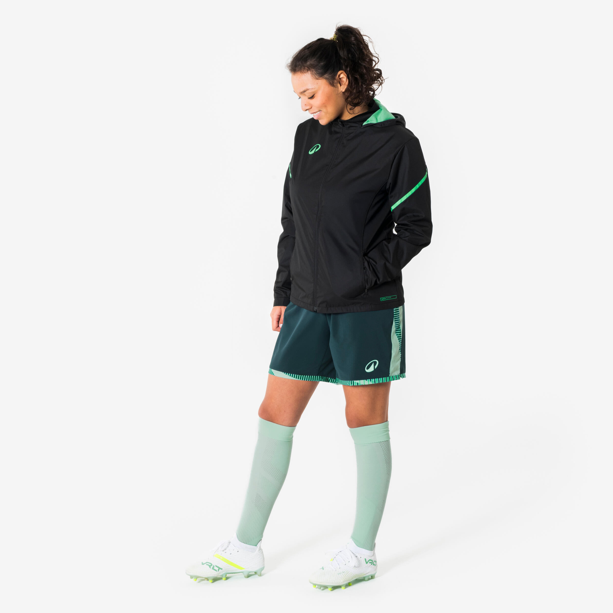 Giacca impermeabile calcio donna VIRALTO nero-verde 3/5