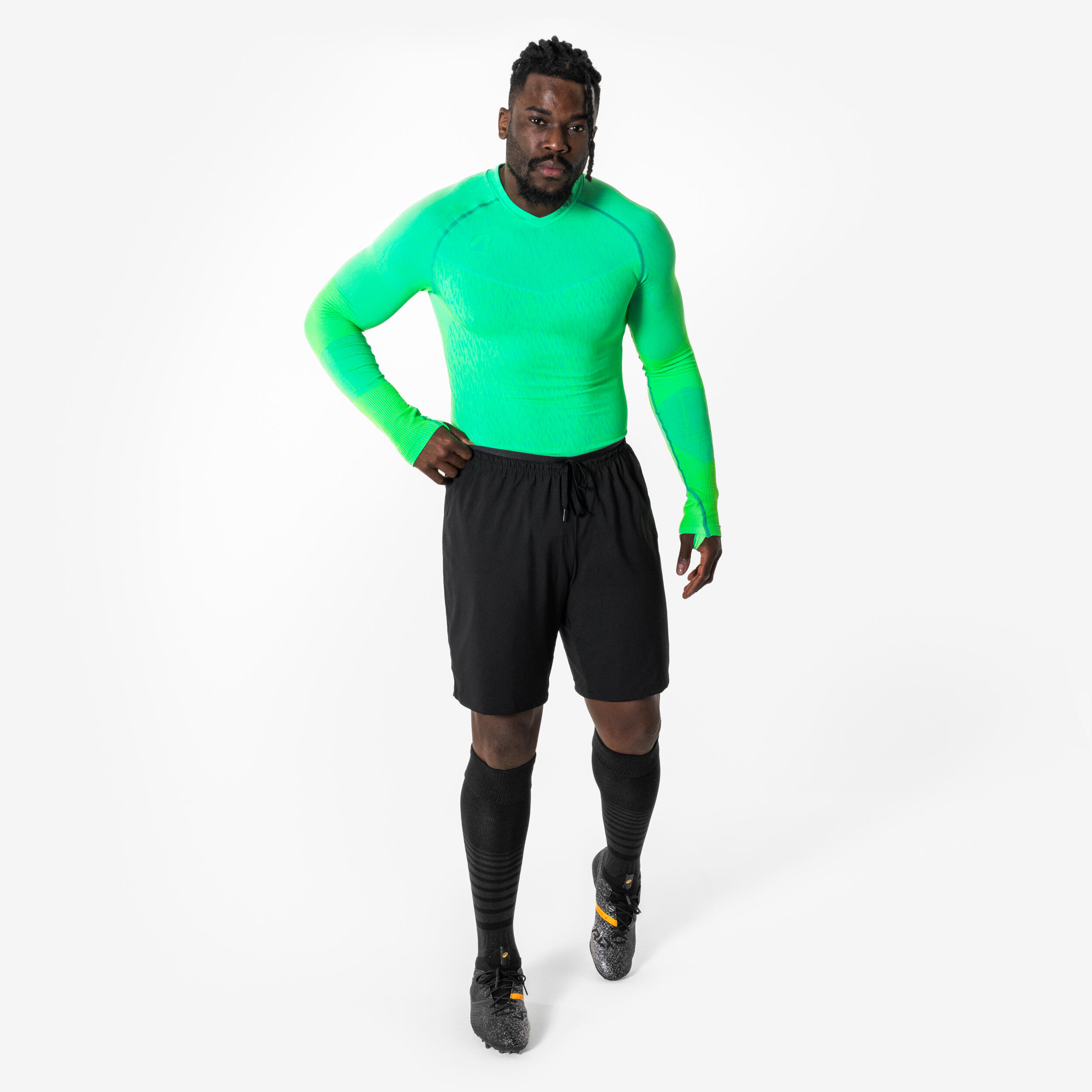 Sous-maillot de foot thermique seamless manches longues mixte, Keepdry vert fluo 7/8
