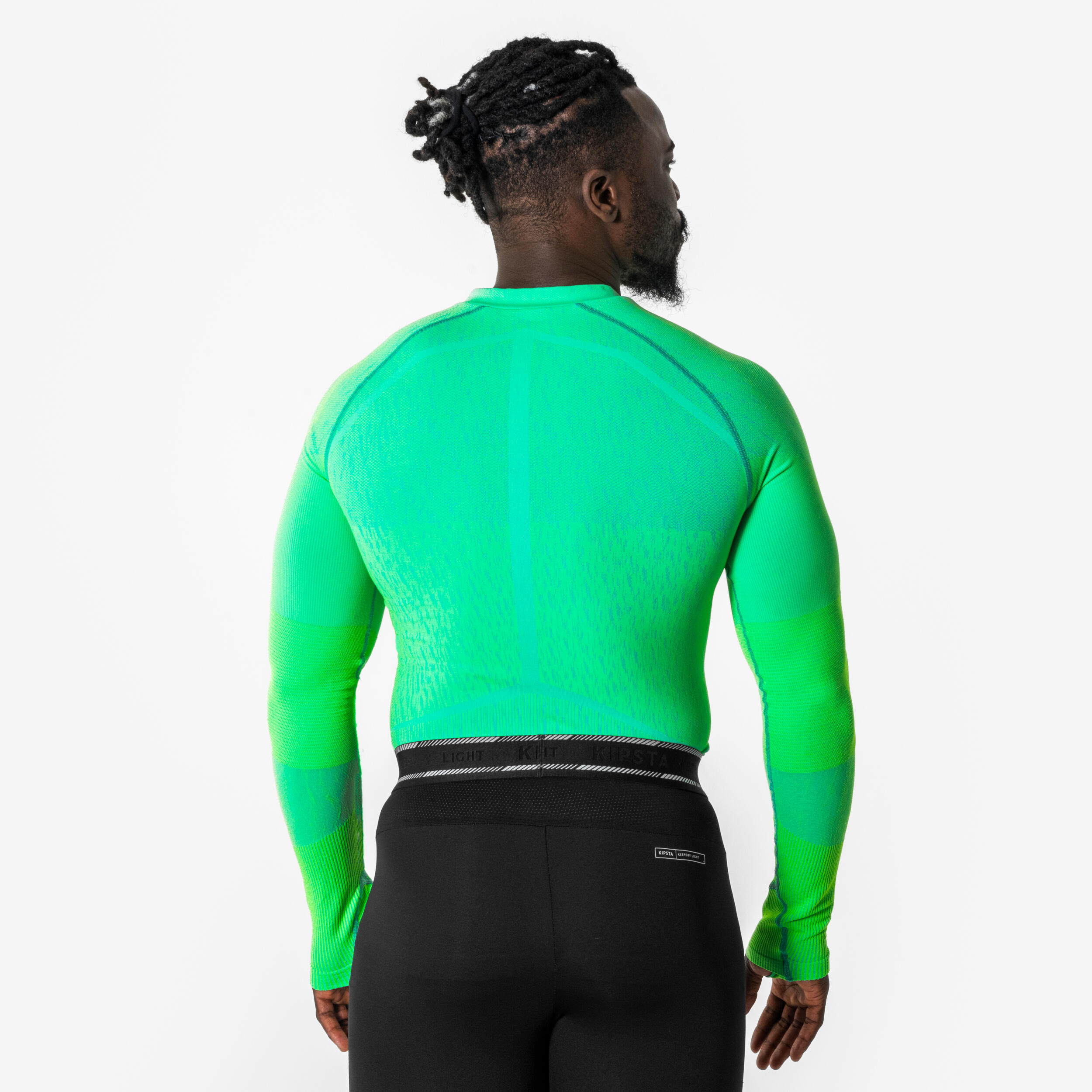 Sous-maillot de foot thermique seamless manches longues mixte, Keepdry vert fluo 5/8