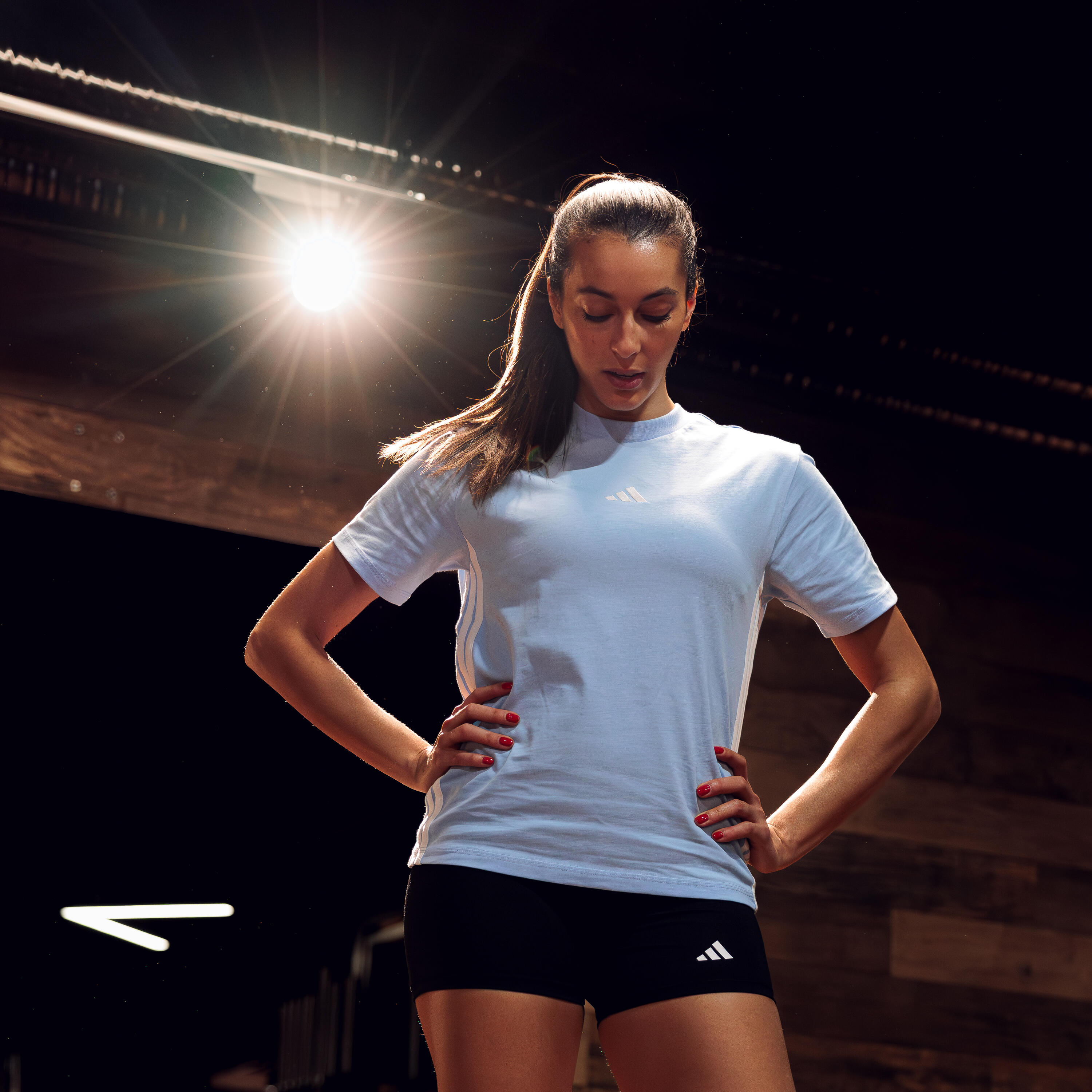 T-shirt ADIDAS donna palestra regular fit cotone celeste 7/8