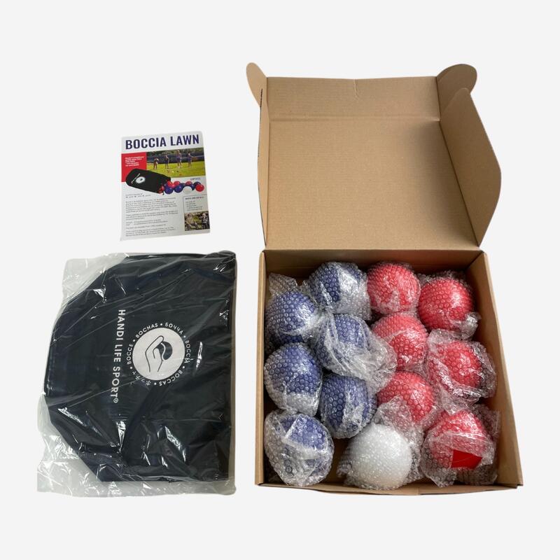 Kit de boccia handisport outdoor de 12 balles bleues et rouges