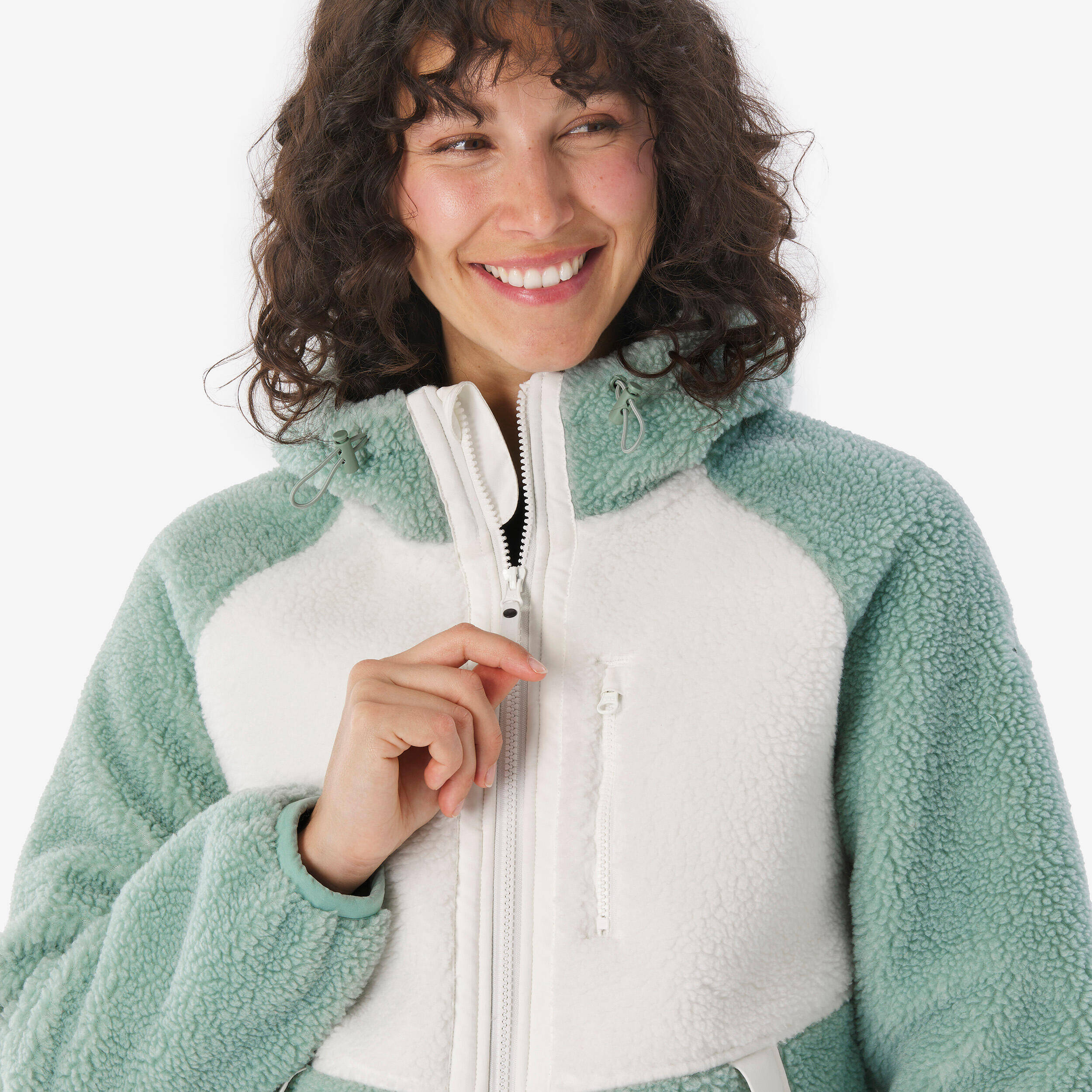 Women’s warm hiking fleece jacket, SH900 - Green -  5