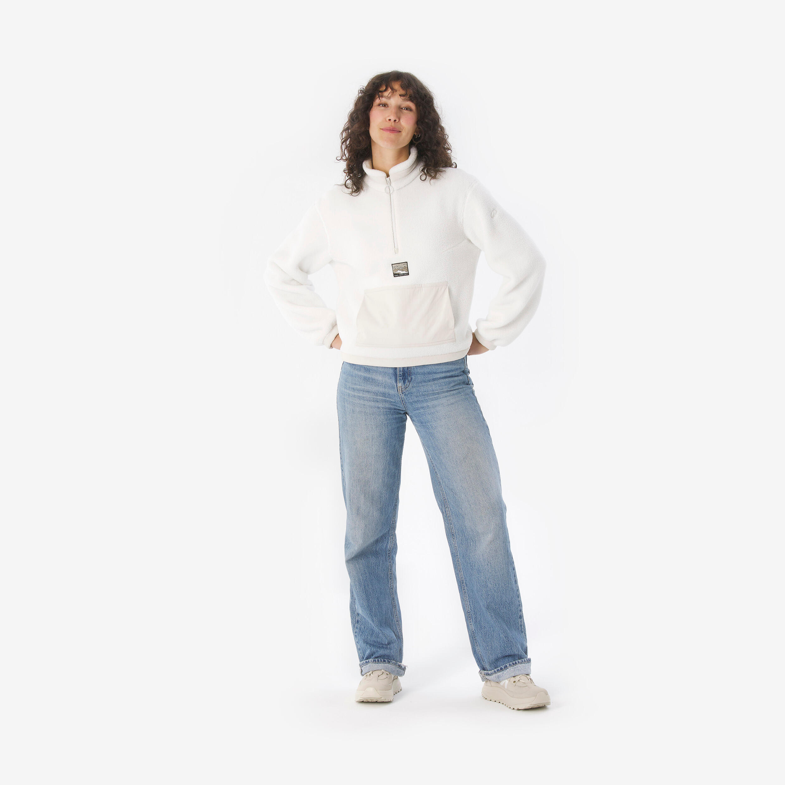 Chandail de randonnée en polaire moutonné à demi-zip femme, MH 100  8/14
