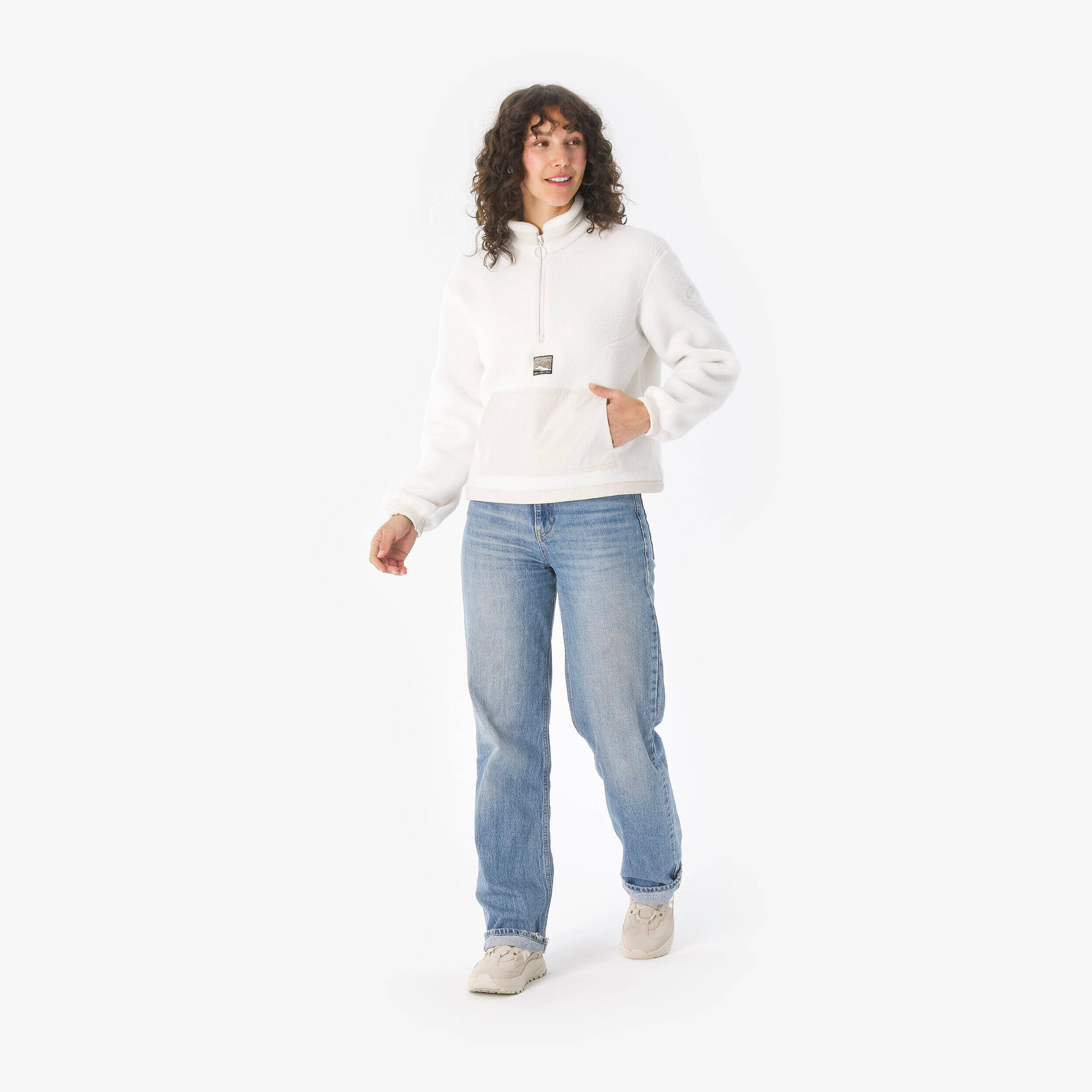 Women's Sherpa Mountain Hiking Fleece MH100 1/2 Zip - Beige -  2