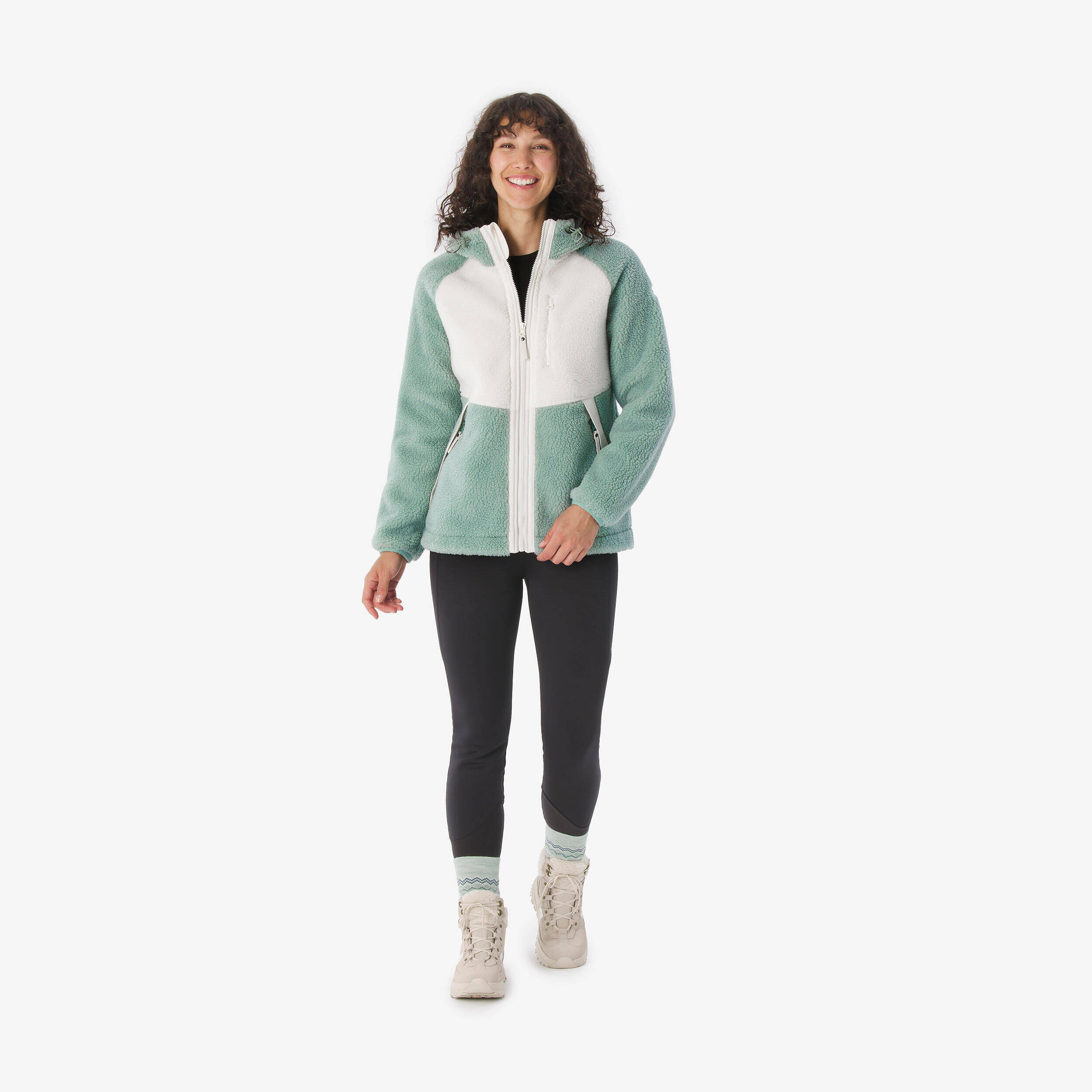 Women’s warm hiking fleece jacket, SH900 - Green -  2