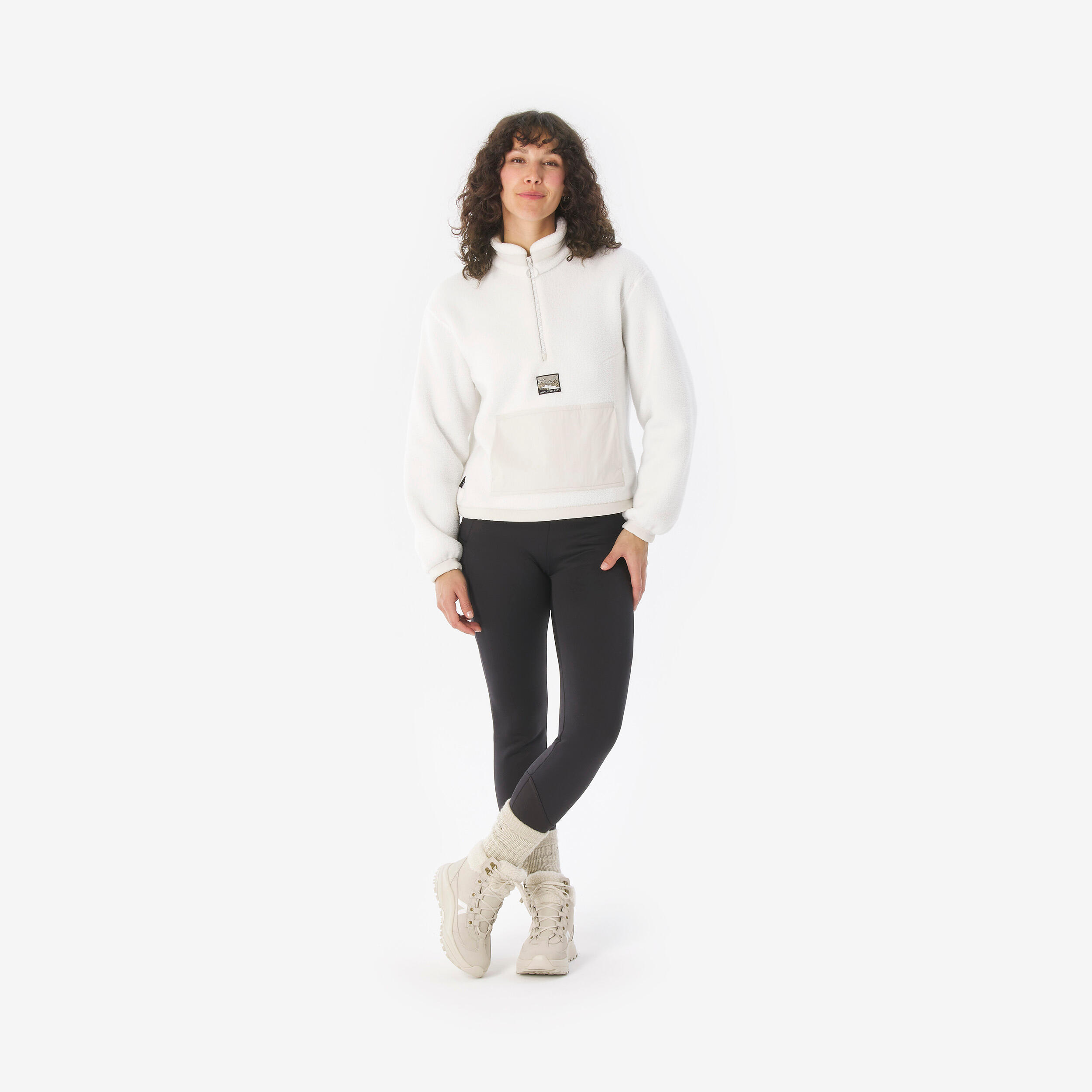 Chandail de randonnée en polaire moutonné à demi-zip femme, MH 100  2/14