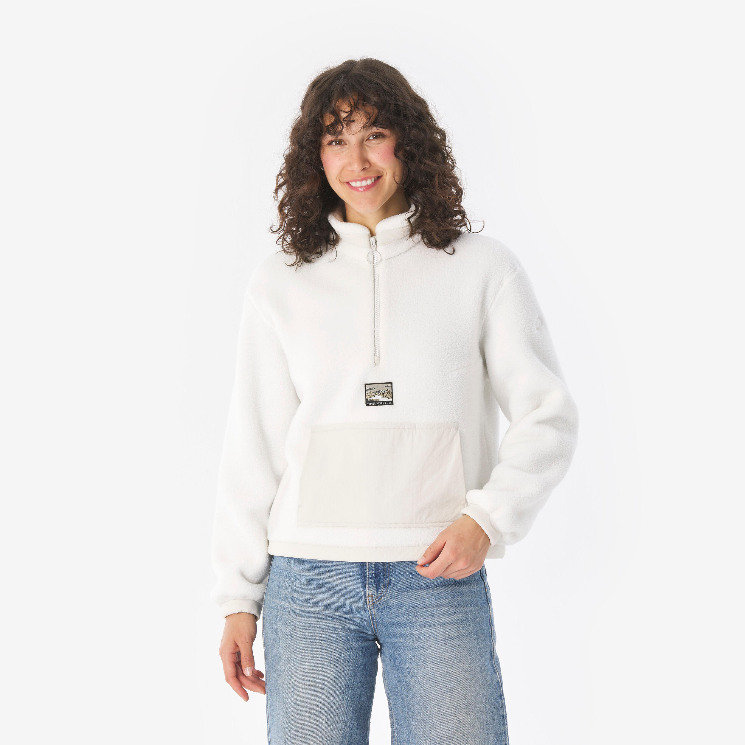 Women's Sherpa Mountain Hiking Fleece MH100 1/2 Zip - Beige