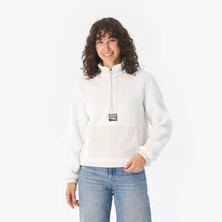 Women Hiking Ultra Warm Half-zip Sherpa Fleece Jacket White MH100