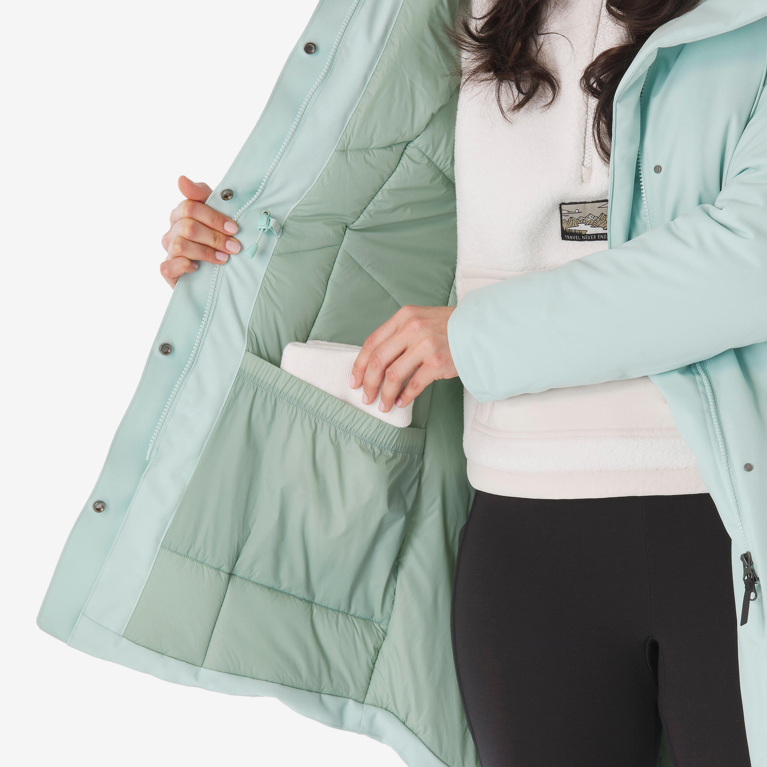 Women’s waterproof hiking parka -10°C, NH500 - Green 7/15