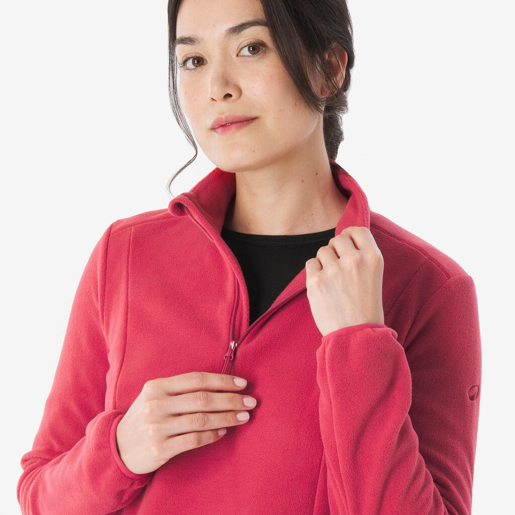 Women’s mountain hiking fleece jacket, MH100 Half Zip - Pink