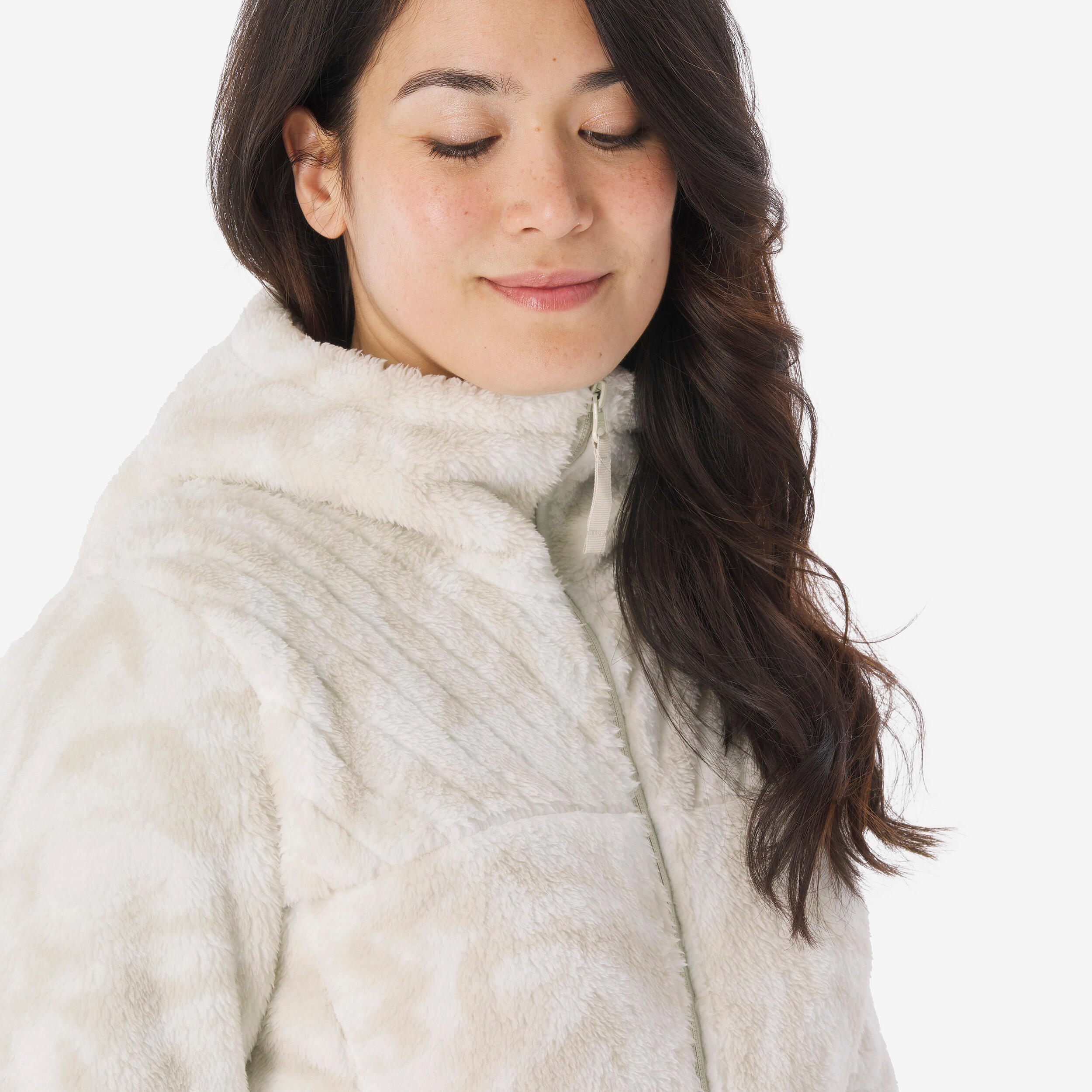 Women’s warm hiking fleece jacket, NH500 - Beige